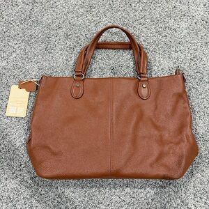 NWT! Befen Cognac Brown Soft Genuine Pebbled Leather Satchel Zip Top Handle